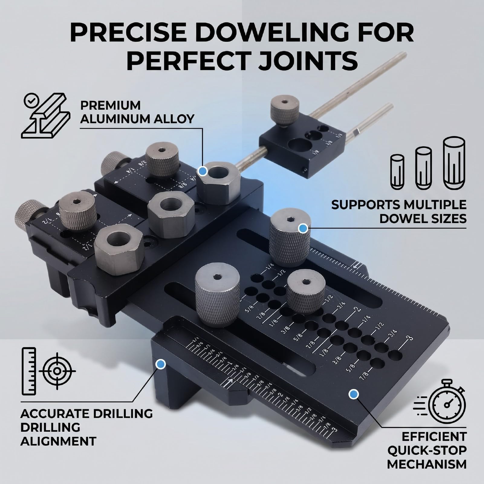 AMONIDA Kit de Plantilla de Pasador con Tope Positivo Rápido Ajustable para Carpinteros Profesionales Aleación de Aluminio Duradero 20,5x8,8 Cm