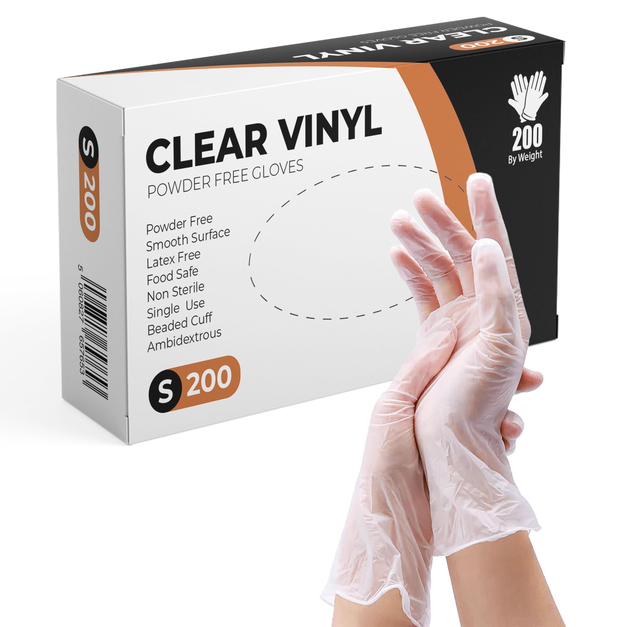 PRAIMA Clear Vinyl Gloves, 200 Count, Clear Disposable Gloves (200, Small)