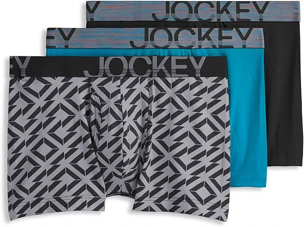 Jockey Men's Underwear ActiveStretch 4" Boxer Brief - 3 Pack, Northern Light/Tiled Geos/Midnight Grey, L