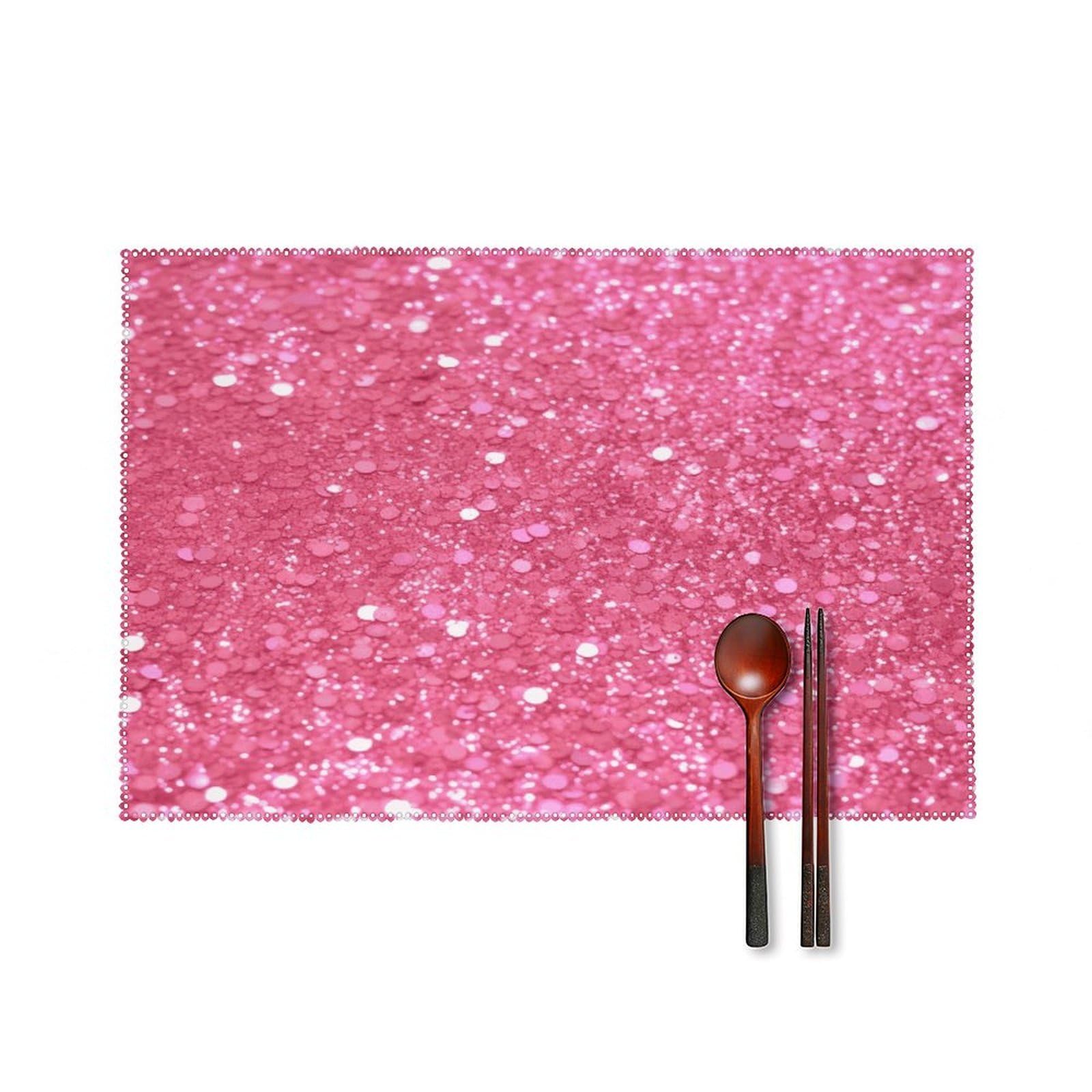 Fekiloot Style Sparkling Pink Glitter Placemats Set Of 6,Table Mat