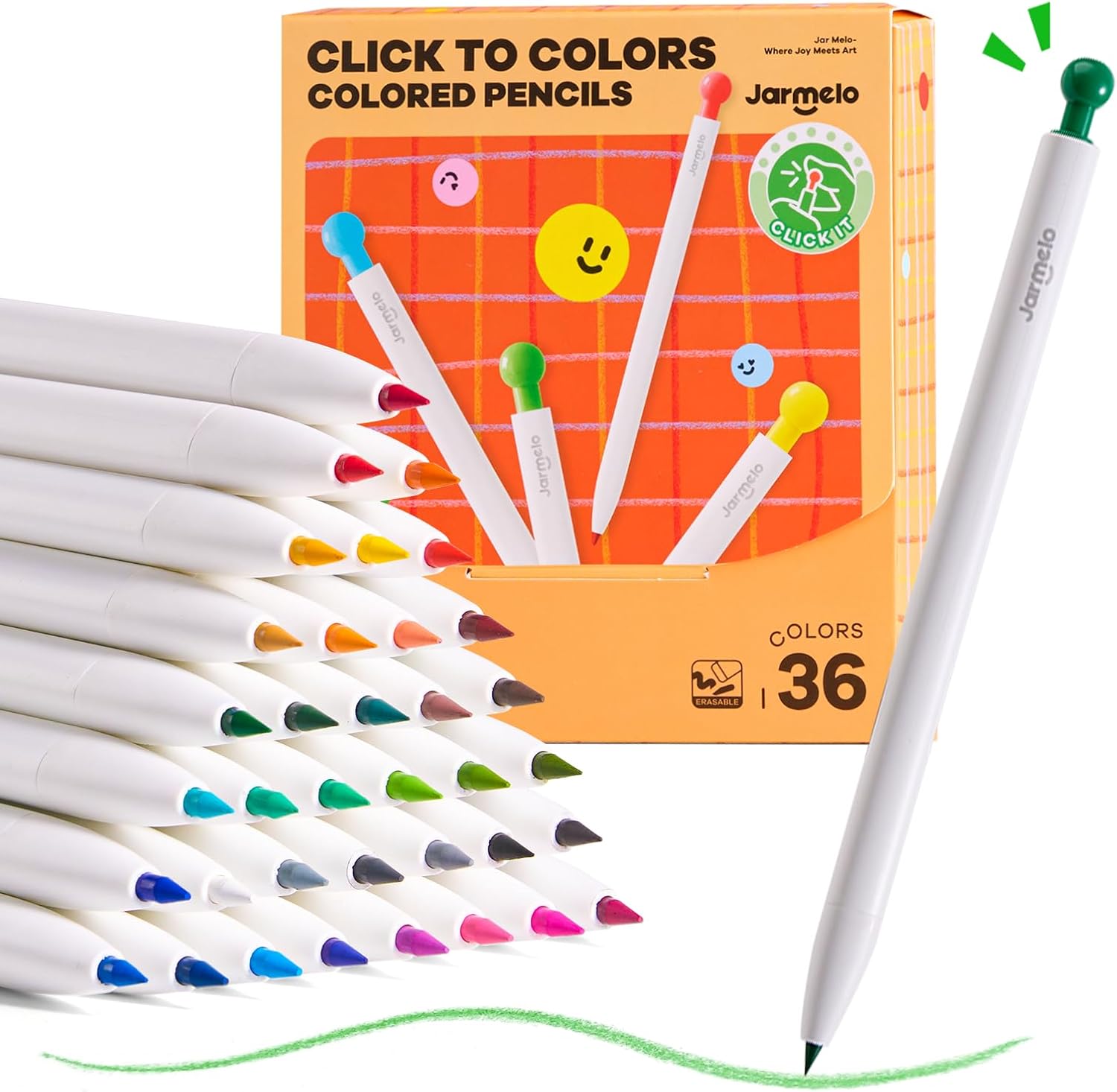 Jar Melo Mechanical Colored Pencils for Kids 36 Count, Erasable Oil-Based Pastel Pencils with Sharpener, Retractable Thick Color Leads, Drawing & Art Supplies for Kids, Artists Adults Coloring Books