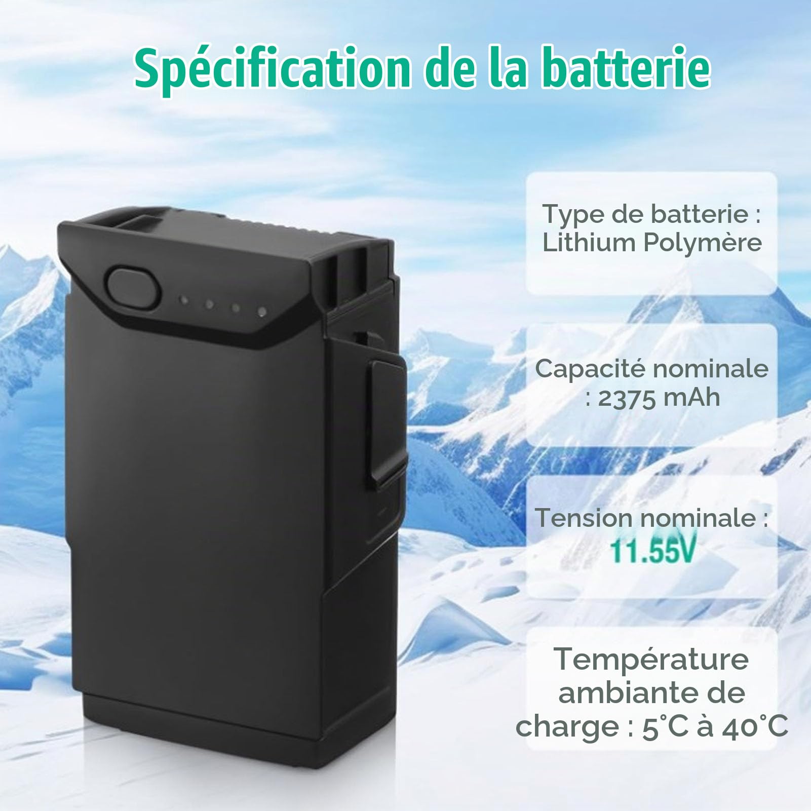 Batterie de Vol Intelligente, pour Batterie de Remplacement pour Drone Air, 2375 MAh, Temps de Vol de 21 Minutes, Batterie de Rechange de Vol Haute capacité (1 Paquet)