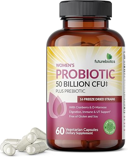 Futurebiotics Probiótico para mujer 50 mil millones de UFC + prebiótico con arándano y D-manosa  Digestión, apoyo del tracto inmunitario y urinario, disponible en Yaxa Guatemala