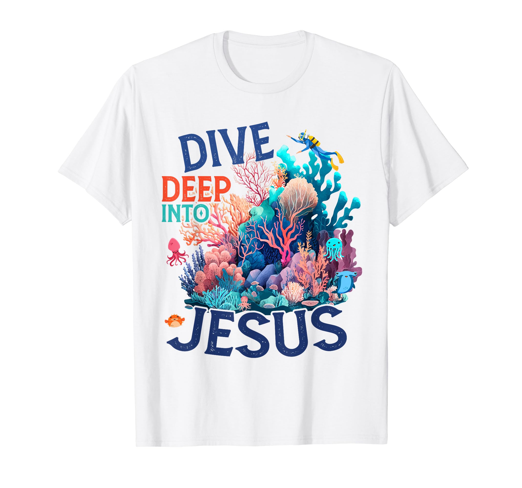 VBS Vacation Bible School TeesDive Deep Into Jesus VBS 2024 Scuba Diving Underwater T-ShirtOEKO-TEX STANDARD 100