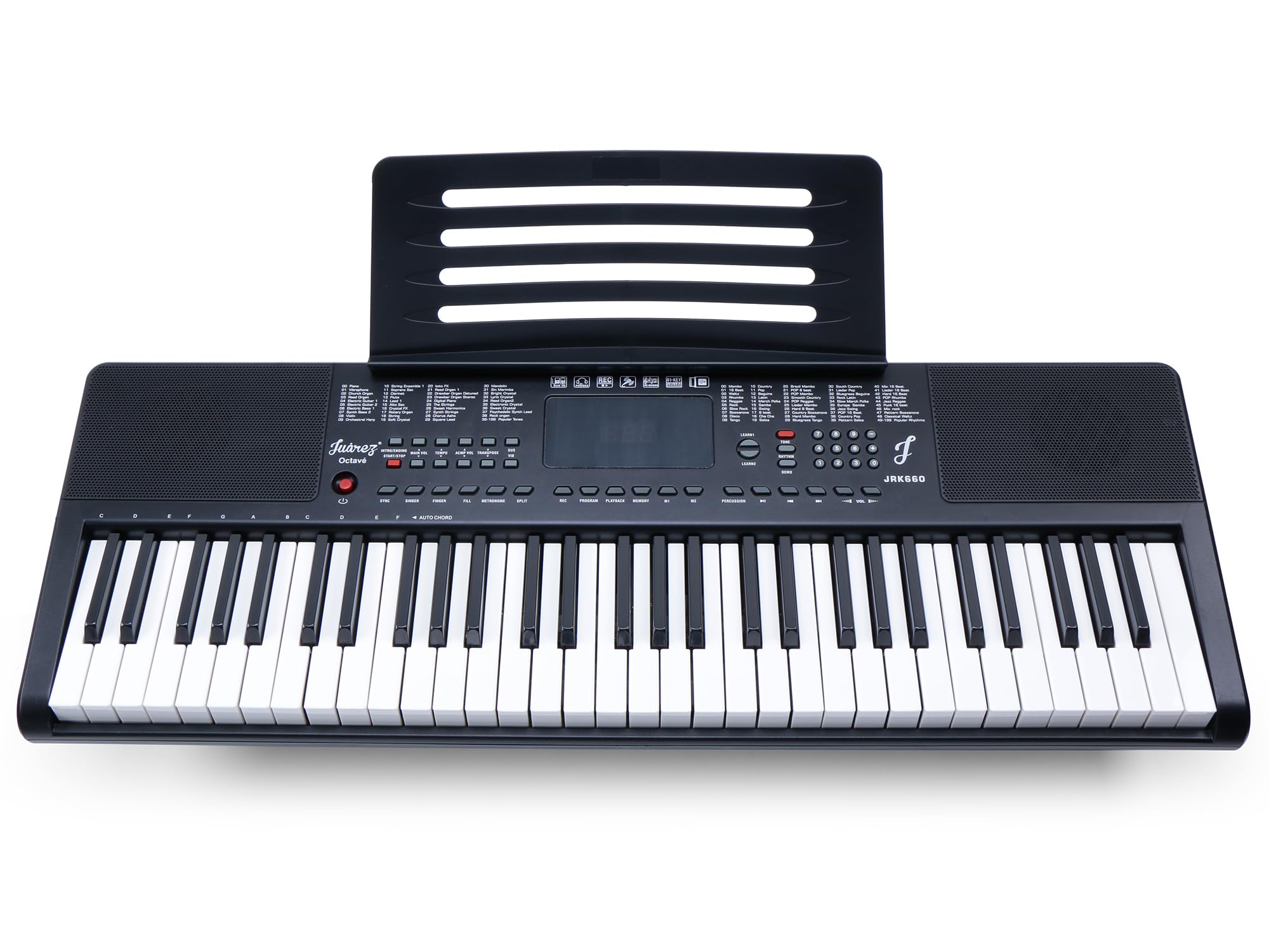 Juarez Octavé JRK660 61 Keys Portable Keyboard for Beginners 200 Rhythms, 200 Timbres, 40 Demo Songs, LED Display, USB Output, Teaching Mode, Mic, Adapter, Stickers, Sheet Stand — Amazon image 2