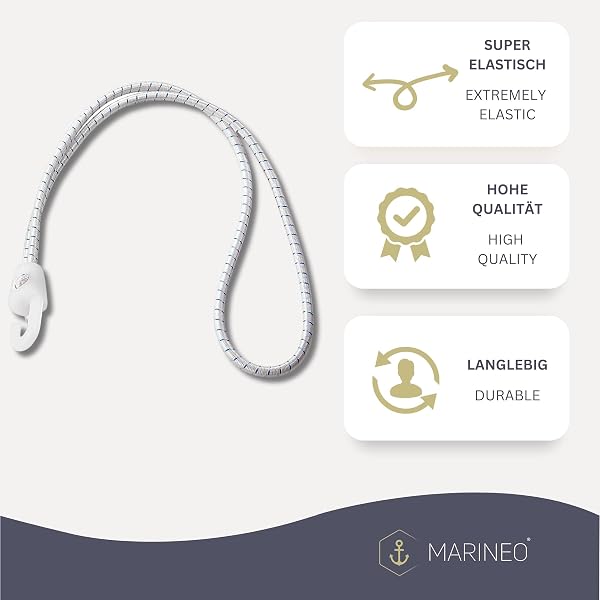 Marineo Zeising - Set di 4 elastici per vela, 60 cm, di alta qualità, durevole, con passante in gomma e gancio per sport in barca e sicurezza del carico - 2