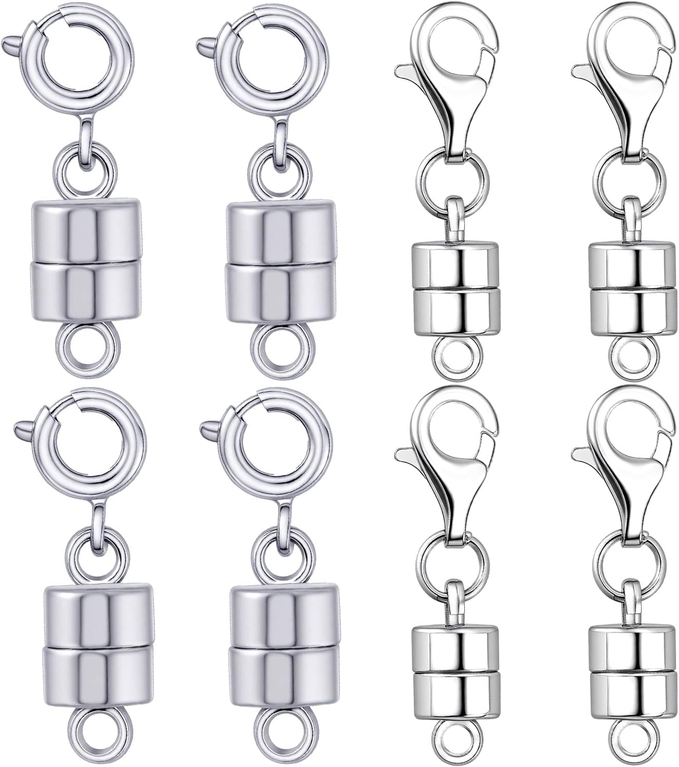 8PCS Magnetic Necklace Clasps and Closures, Magnetic Necklace Clasp, Gold and Silver Plated Jewelry Clasps Converters for Bracelet Necklaces Chain (8pcs Silver A)