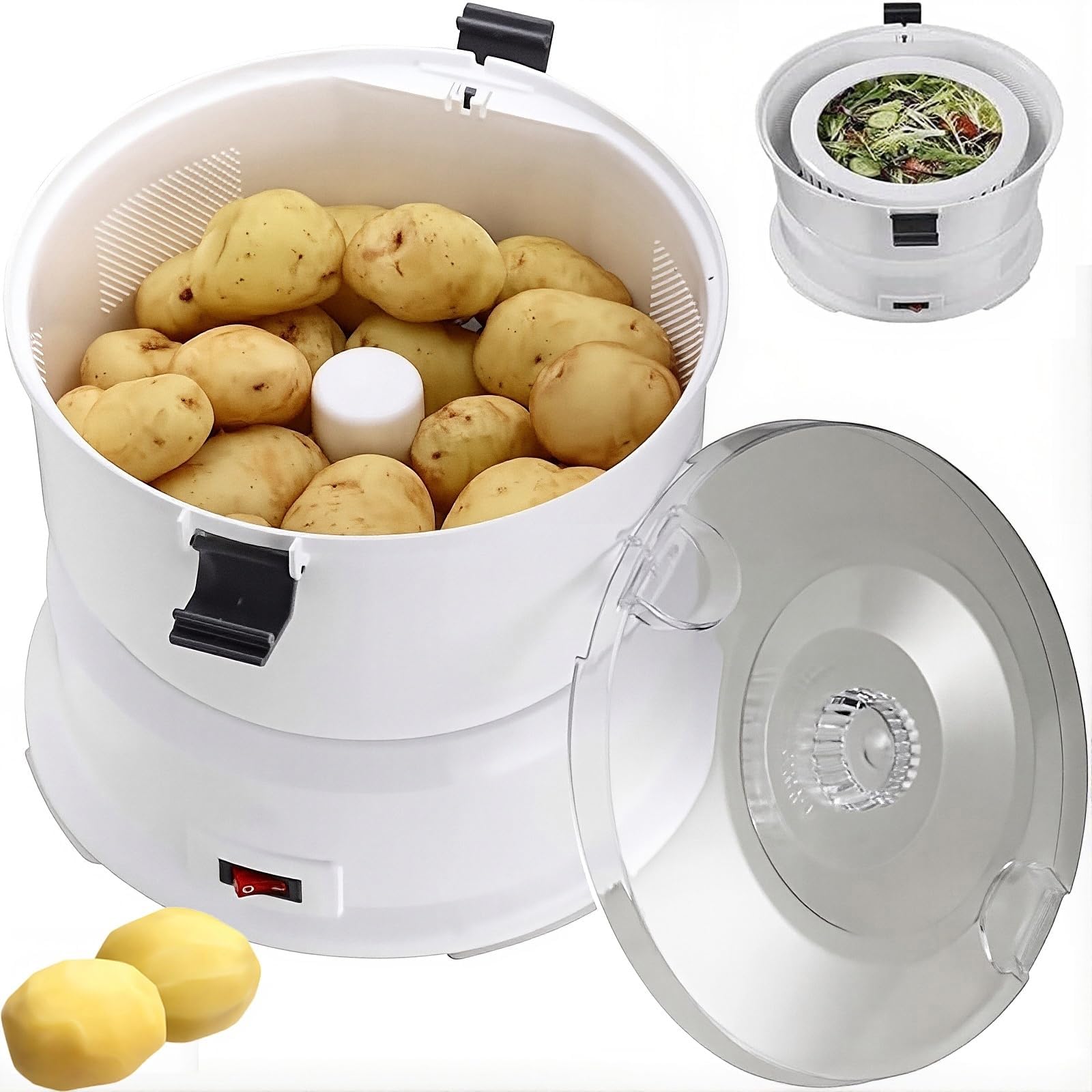 Elektryczna obieraczka do ziemniaków, automatyczna obieraczka do warzyw o pojemności 1 kg, szybkie obieranie w ciągu 1 minuty, obrotowa blokada bezpieczeństwa do użytku w kuchni