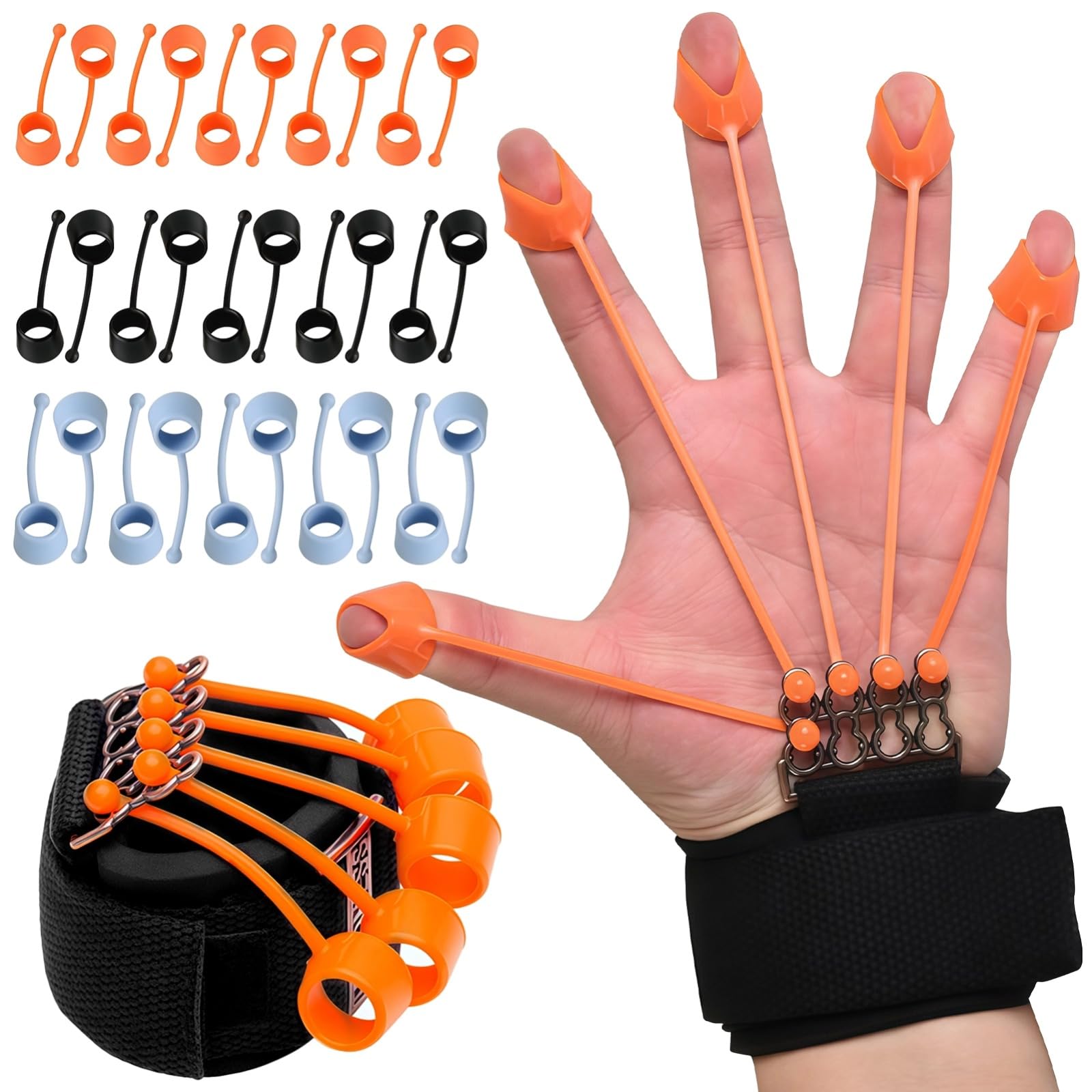 Fingerkrafttrainer, verstellbarer Handtrainer mit 30 Silikonbändern 40/60/75 lbs, Fingerstrecker für Training, Klettern und körperliche Konditionierung für Hand und Finger