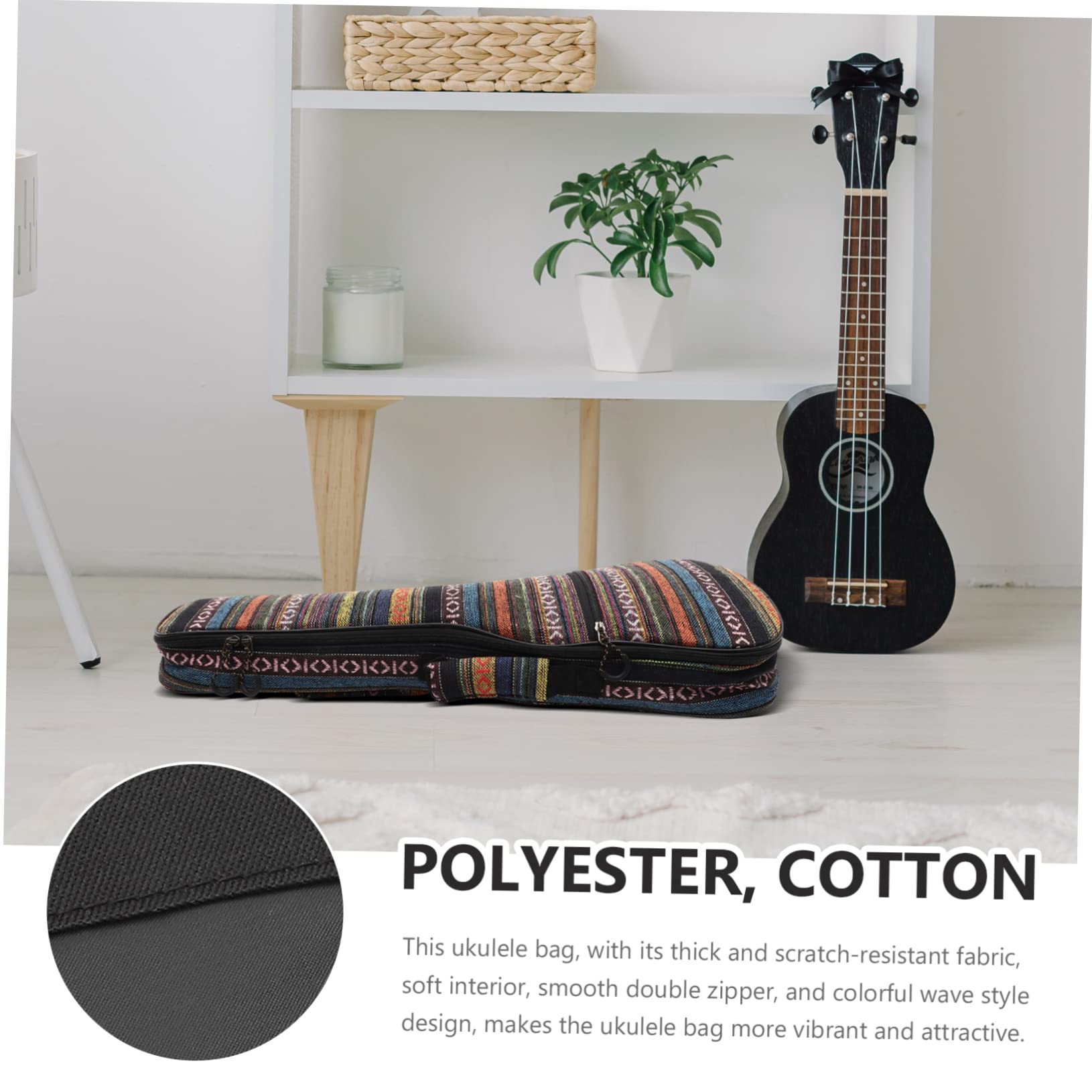 Funda Acolchada para Ukelele de Concierto, Mochila Ligera y Plegable de Poliéster y Algodón, Bolsillo Cremallera para Transporte