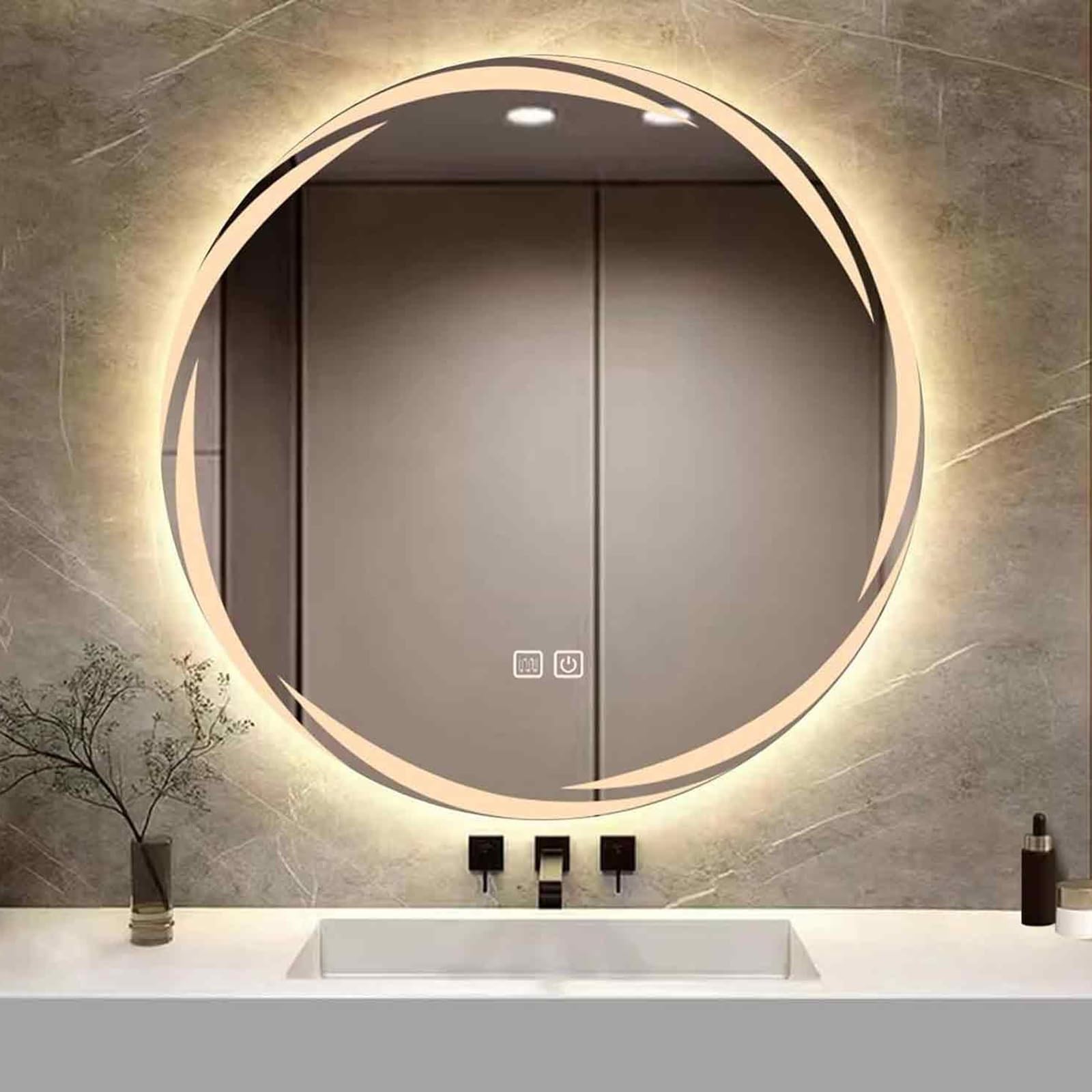 NOIRDA Round LED Mirror For Bathroom Vanity, Dimmable Anti-Fog Wall Mounted Makeup Mirror With Lights, Frameless Circle LED Lighted Mirror(80cm/31.5in)