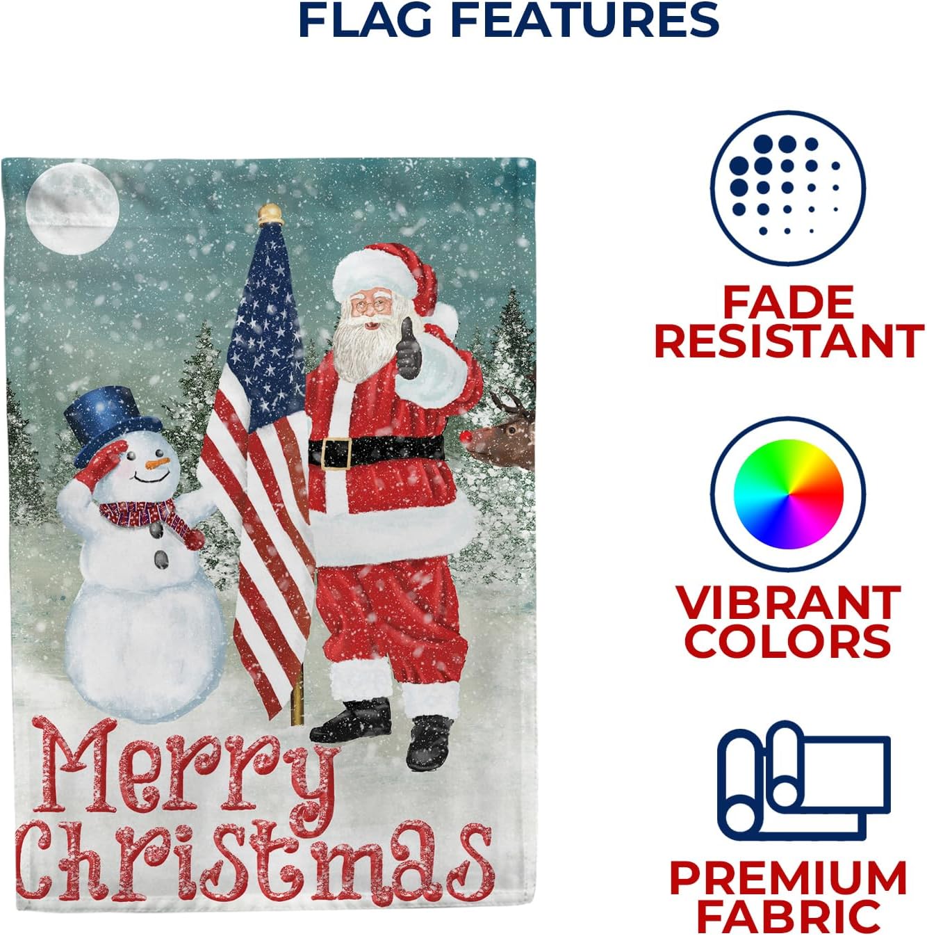 America Forever Merry Christmas Patriotic Garden Flag, 12.5 x 18 inch Double Sided, Santa Snowman American Banner, USA Holiday Winter Outdoor Decor, Xmas Yard - Image 5