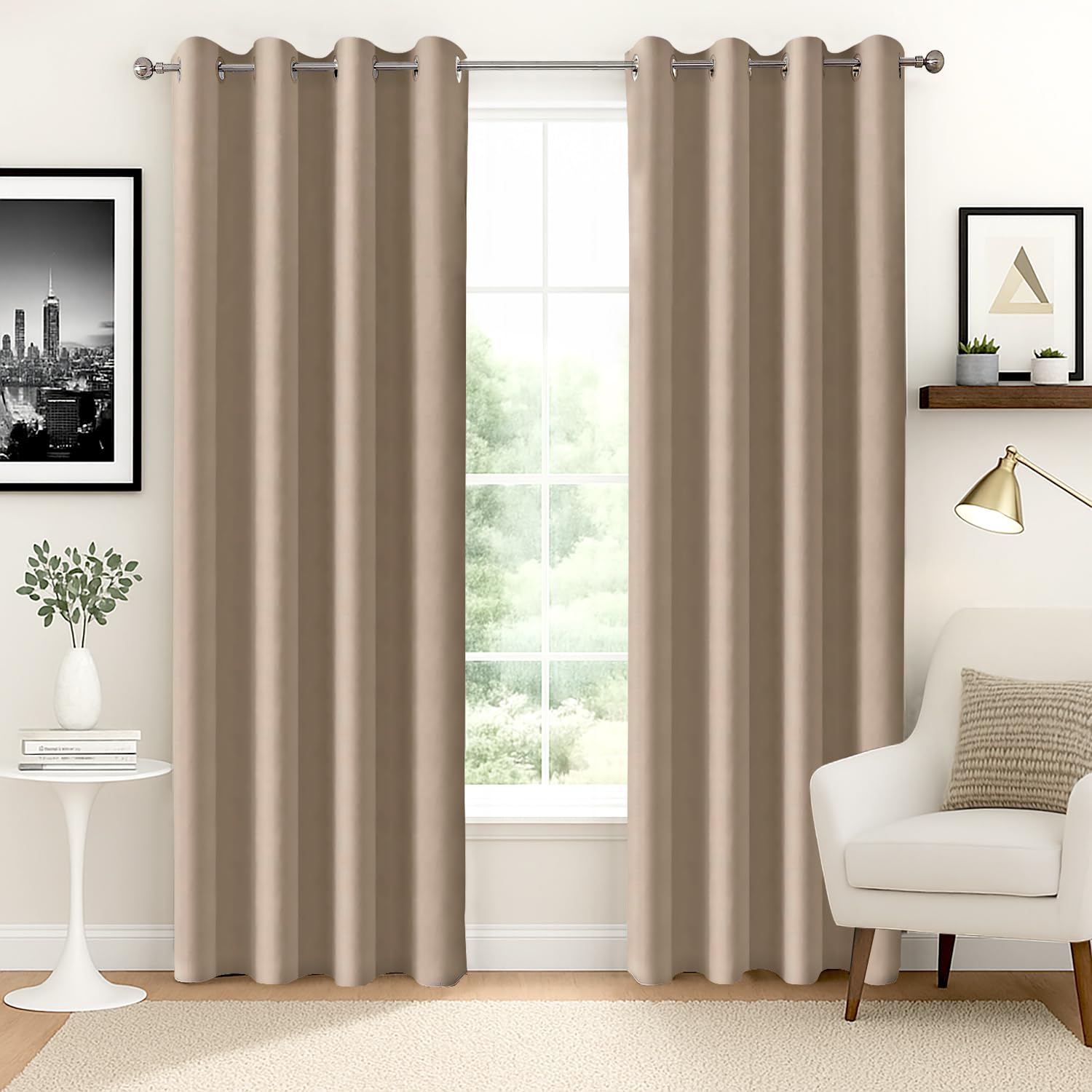 Homestan Blackout Door Curtains 7 Feet Long Set of 2, Room Darkening Blackout Parda 7 Feet with Grommet Design for Home Decor (7x4 Feet,Beige)-image-16