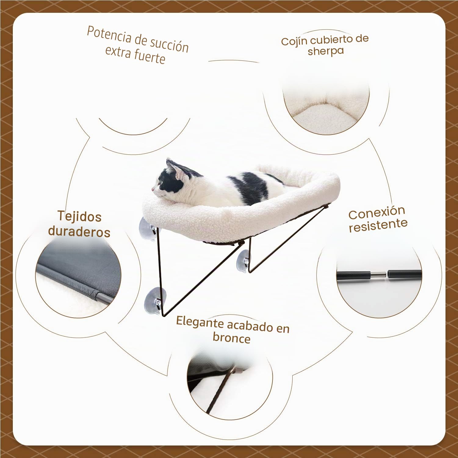 Zakkart Percha para Ventana para Gatos, 100% Metal apoyada Desde Abajo, Viene con Cama cálida y espaciosa para Mascotas, Hamaca para Gatos Grandes y Gatitos, para Tomar el Sol, Tomar Siestas y Mirar