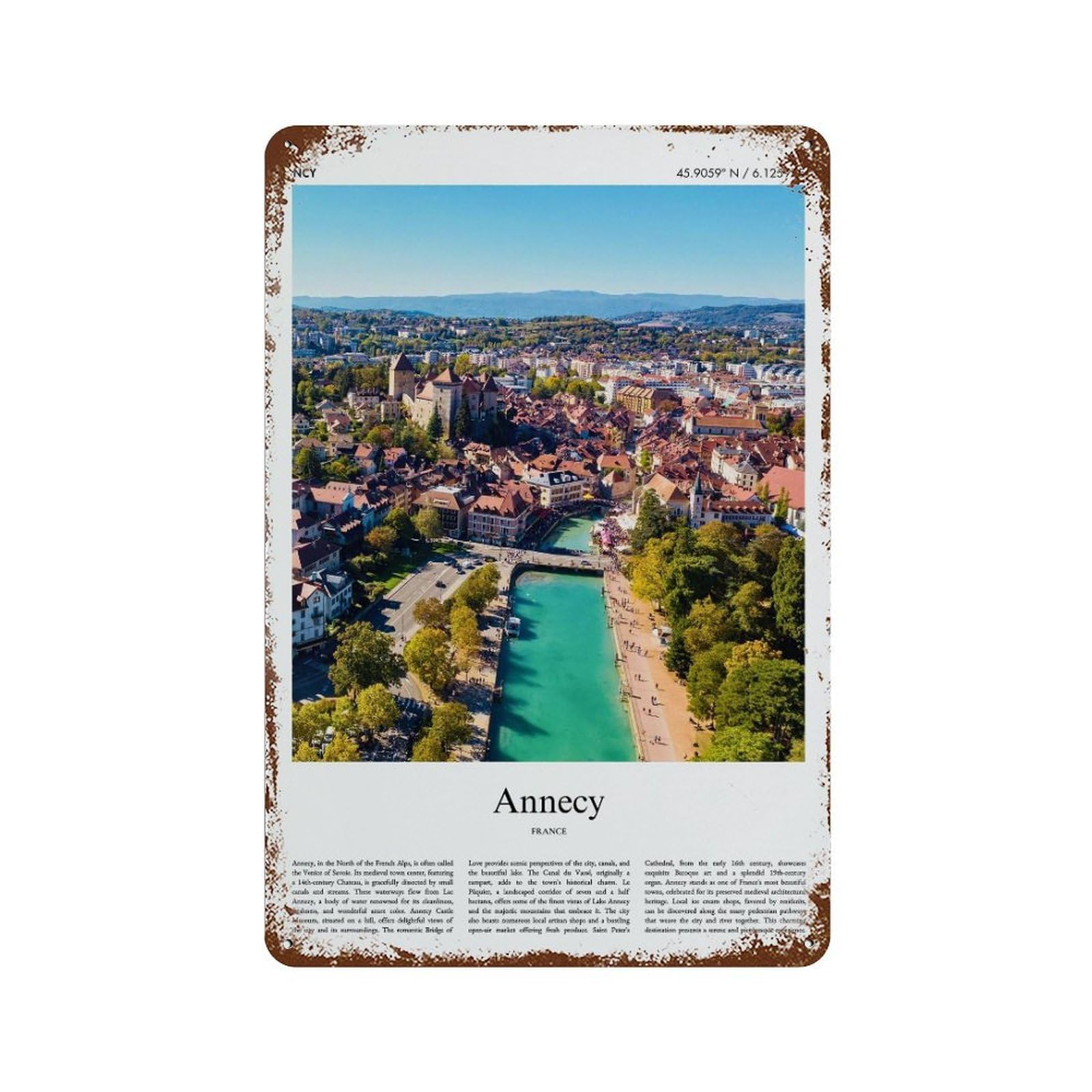 xiaoxiaoshen Annecy France City Scenery Wall Decor Art Metal Tin Poster Modern Home Decor Art Home Bar Shop Decorations Vintage Sign 30x20cm