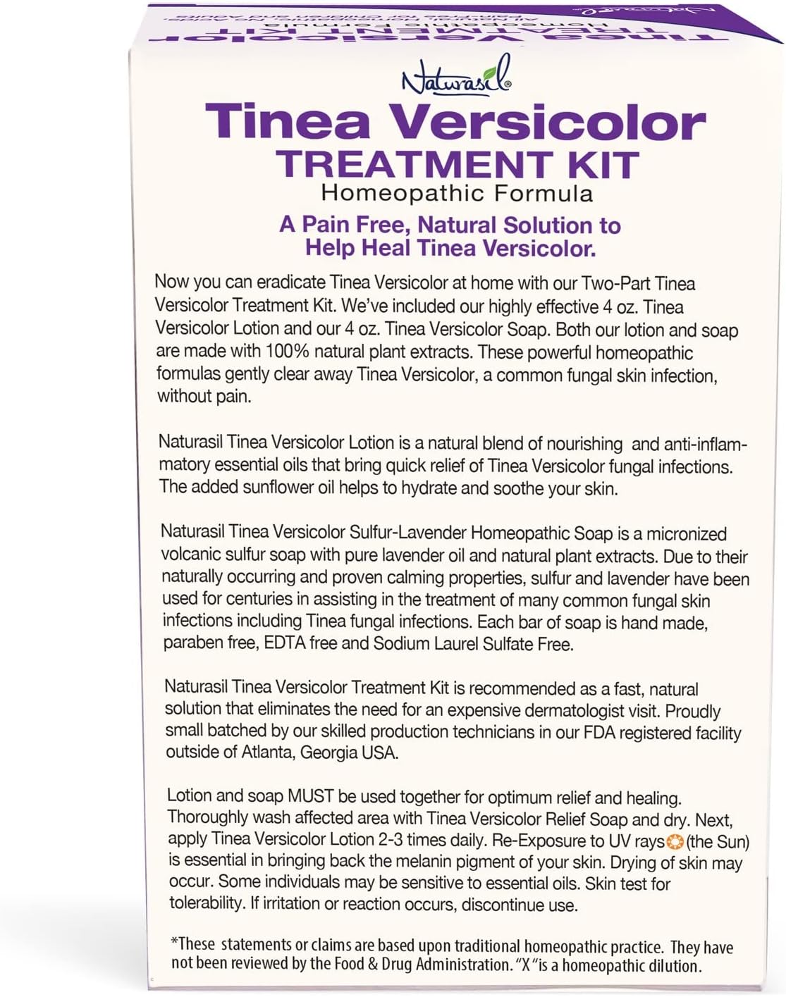 Naturasil Tinea Versicolor Treatment Kit - Max-Strength Antifungal Relief for Skin Discoloration, Sun Spots & Itch | Child & Adult Safe Sulfur Lotion (4oz) + 1 Relief Soap (4oz)