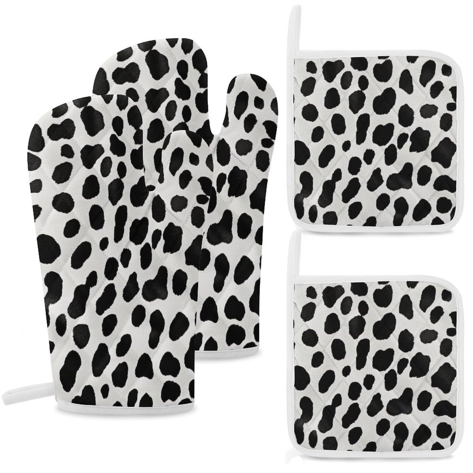 Lot de 4 maniques pour barbecue et pâtisserie en motif peau de vache tendance