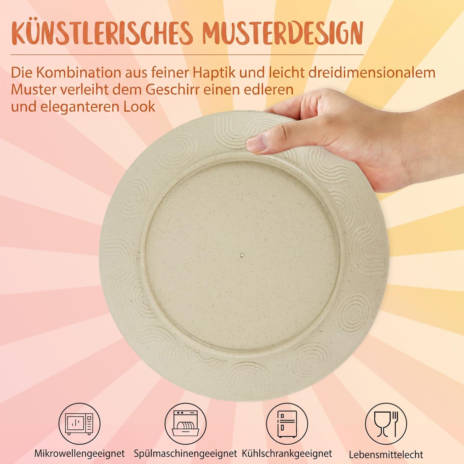 Wrova Set di stoviglie da 40 pezzi, piatti e ciotole, infrangibili, per 8 persone, lavabili in lavastoviglie e adatte al microonde, stoviglie per picnic, compleanni, campeggio, beige