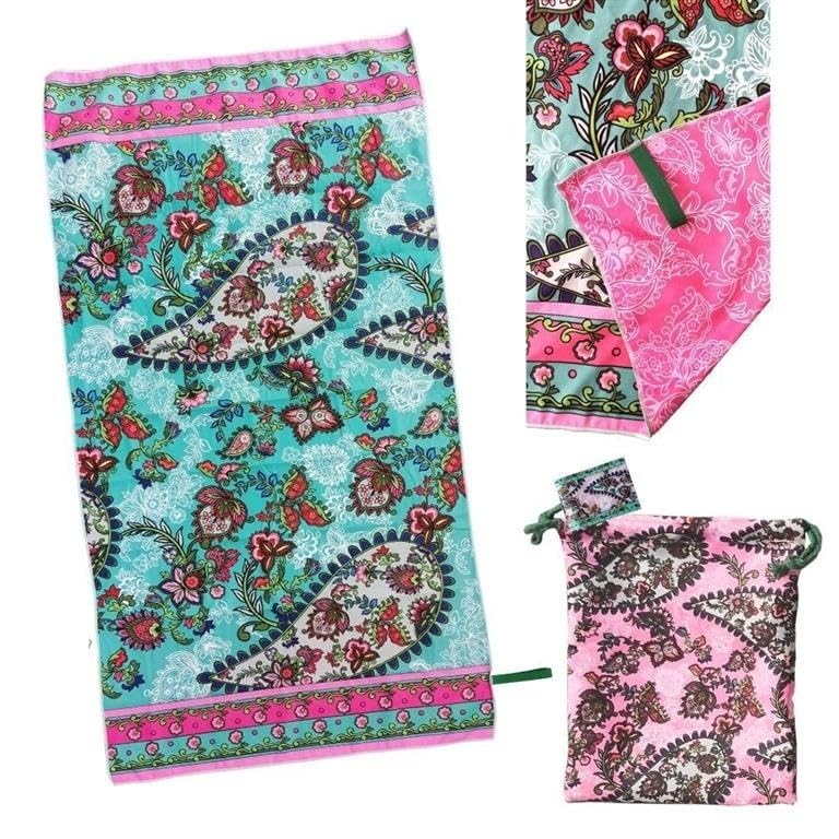 Serviette en microfibre pachamama roses DRW 80x160cm avec sac compact