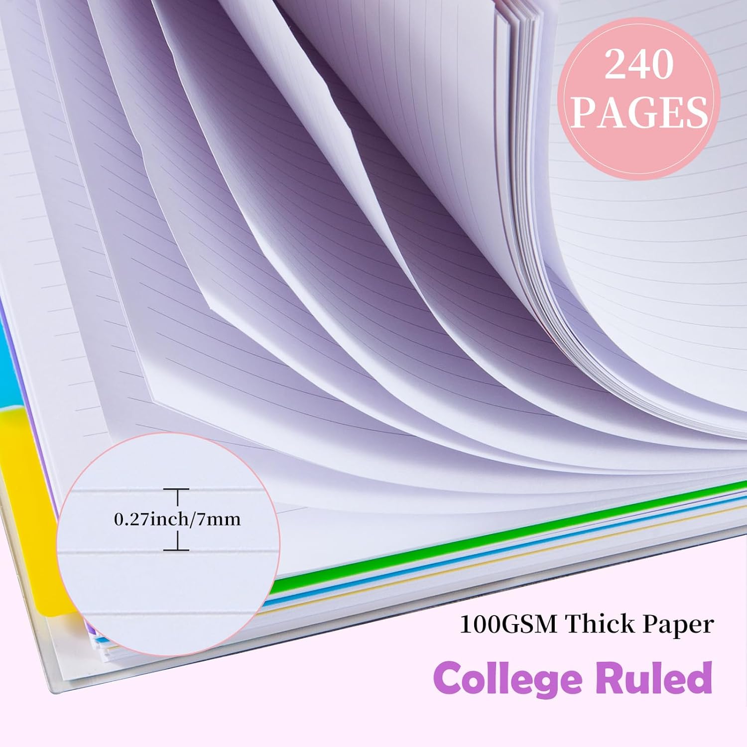 5 Subject Notebook for Work with Removable Dividers Tabs, Large 8.5" x 11 Spiral Lined Notebooks for School Note Taking & Organizer, A4 240 Pages College Ruled Journal for Women & Writing, Pink - Image 4