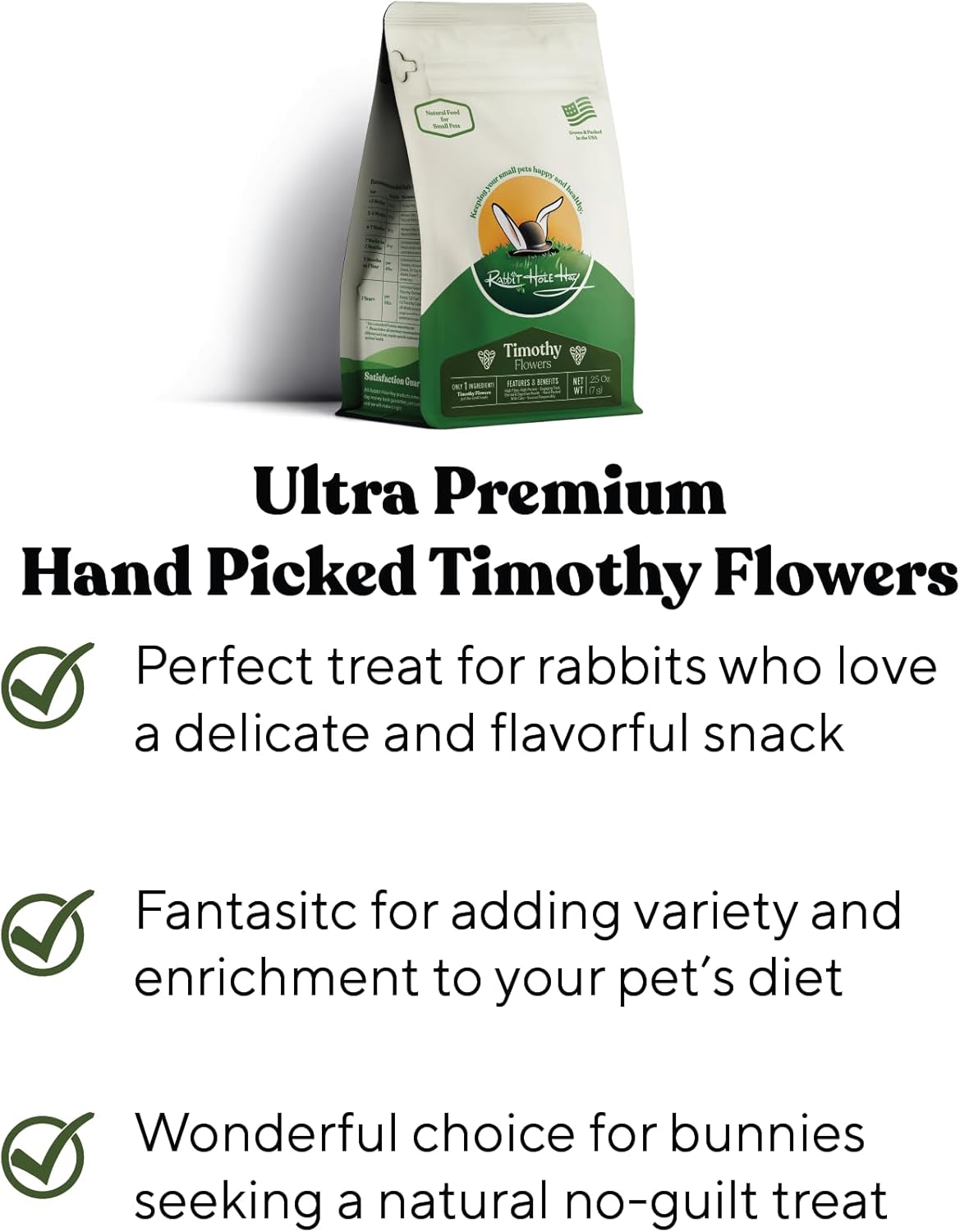 Rabbit Hole Hay - Hand Harvested Timothy Hay Flowers for Small Pets - 4 oz - Premium Foraging Treat