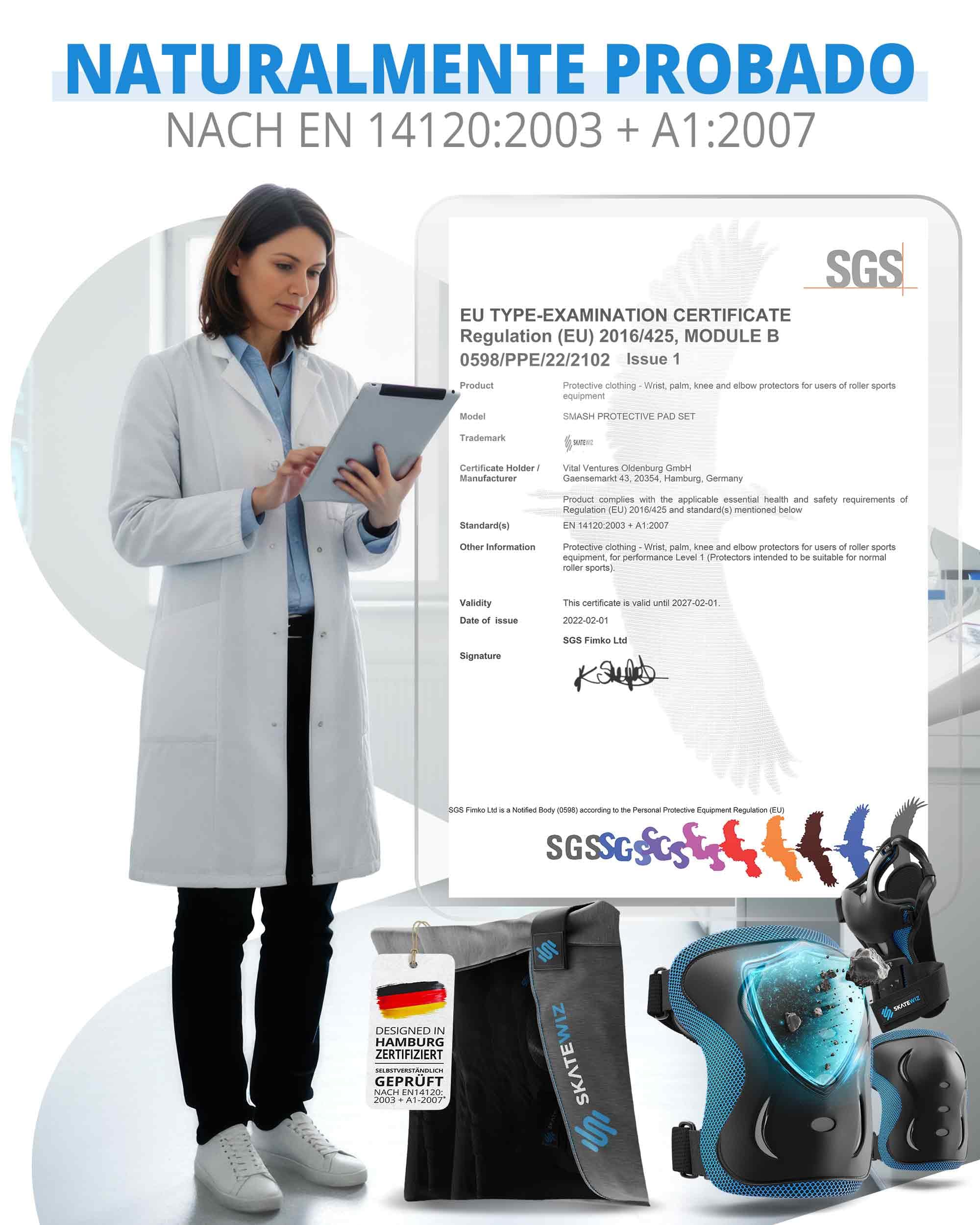 SKATEWIZ Protecciones Patines Set - Para Niño, Niña, Adolescentes y Adultos [6 piezas] con Rodilleras y Coderas Muñequeras - Protecciones Patines Niño - 5