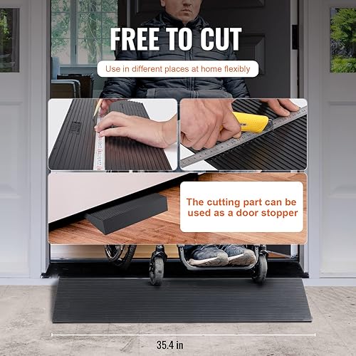 Miniatura 5 de VEVOR Rampa de umbral recortable de 1.2 pulgadas para puertas, rampa de goma natural de 35.4 pulgadas de ancho, rampa de goma sólida antideslizante