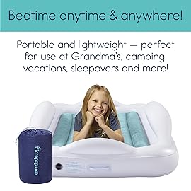 Hiccapop Inflatable Toddler Travel Bed with Safety Bumpers [4-Sided], Portable Toddler Bed for Kids, Toddler Air Mattress, Kids Air Mattress - Misty Blue