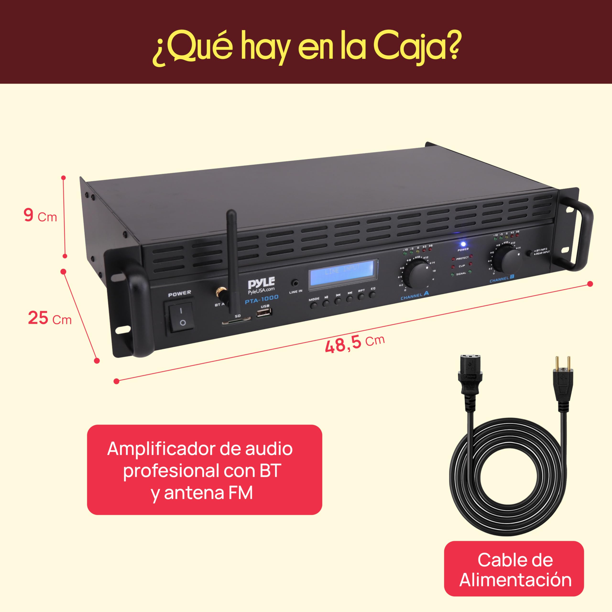 Pyle Amplificador de Potencia Bluetooth de 2 Canales, 2000 W, Montaje en Rack, Receptor estéreo inalámbrico de Audio Profesional con Entrada TRS XLR, LCD, Modo Puente, Ventilador de refrigeración