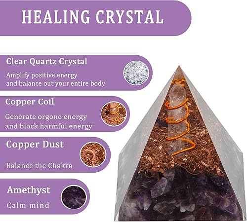 Miniatura 10 de Pirámide de orgón, pirámide de cristal de orgonita de obsidiana metafísica con flor de vida, generador de energía positiva de cristal curativo