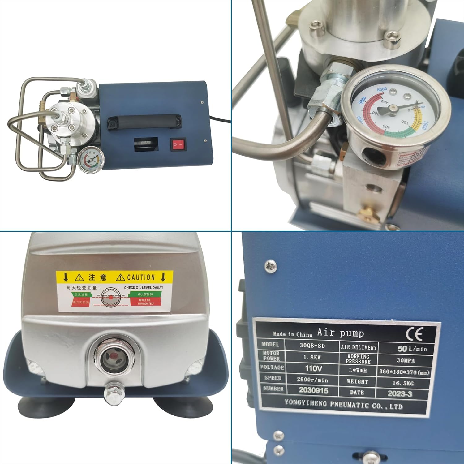 30MPA/ 4500PSI High Pressure Electric Air Pump Hardback Edition High Pressure Electric Air Compressor Pump for Fire Fighting and Automotive 110V 1800W