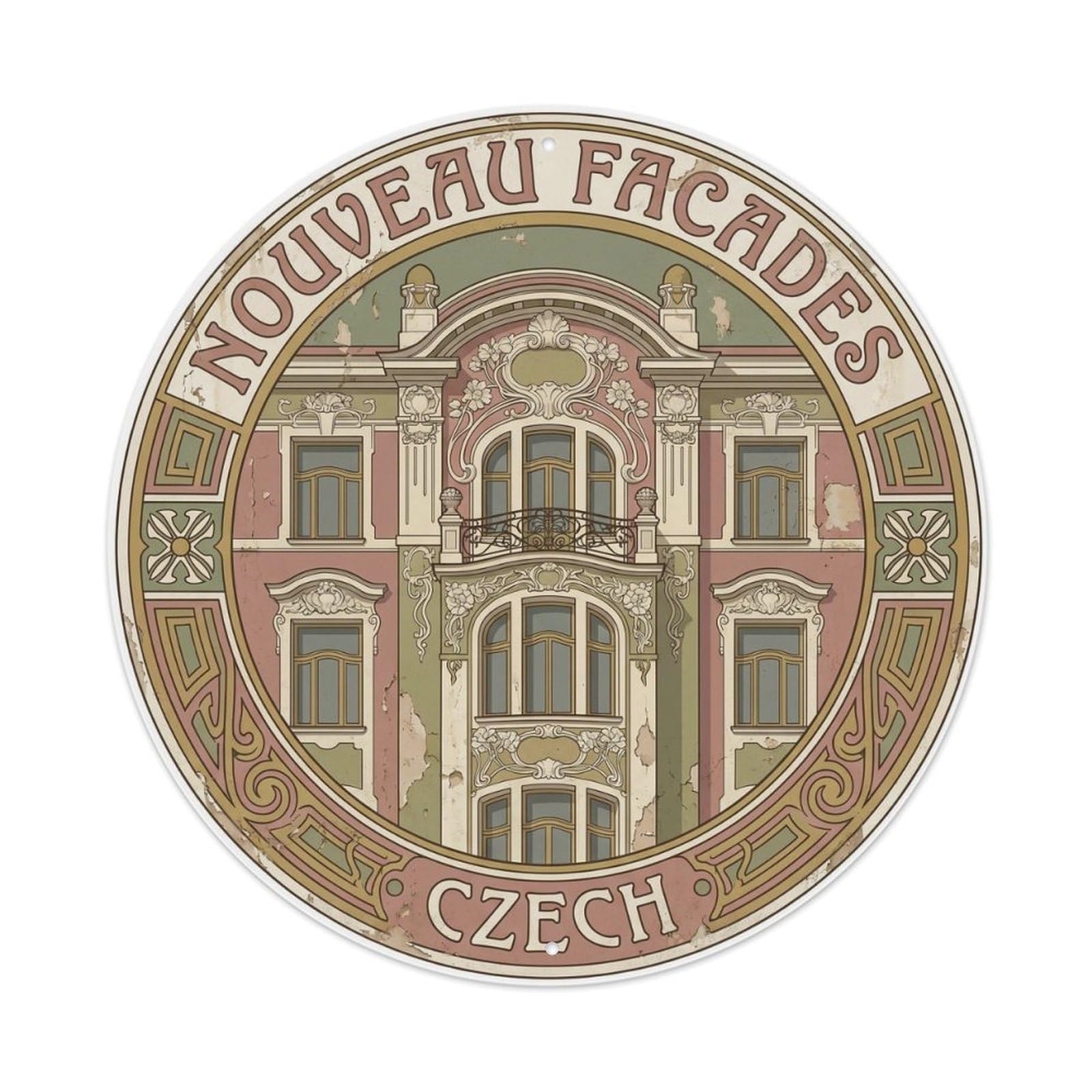 Vintage Travel Facade Czech Nouveau Metal Tin Sign