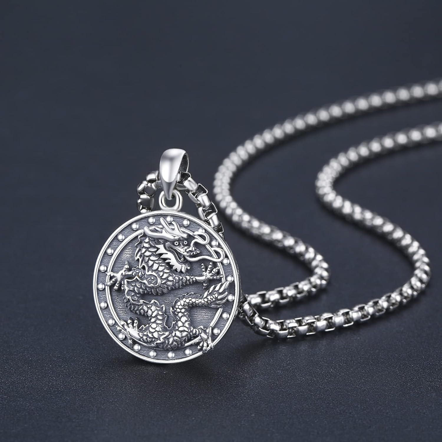 CUOKA MIRACLE Dragon Necklace 925 Sterling Silver Dragon Oxidized Jewelry Oriental Dragon Animal Pendant for Men Women Vintage Necklace Birthday Jewelry Gift - Image 2