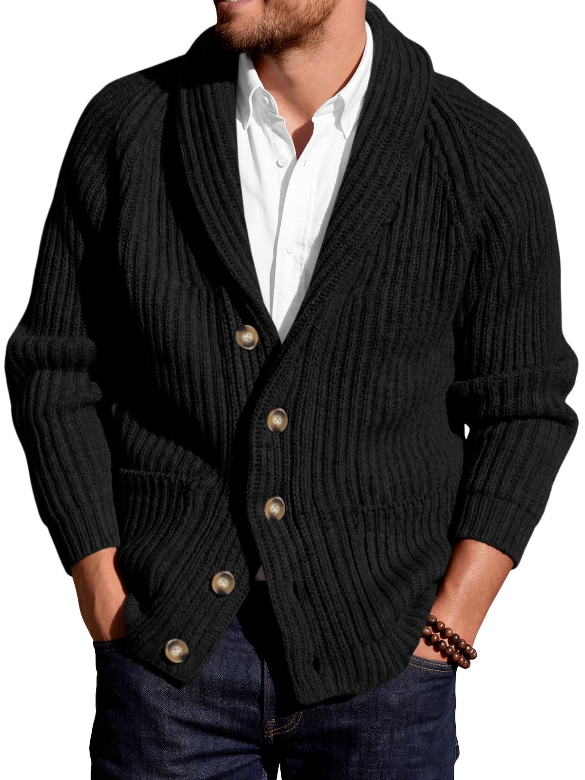 ryannology Mens Cardigan Sweater Shawl Neck Casual Zip Up Cable Knit Lightweight Sweater Jacket Outerwear-picture-25