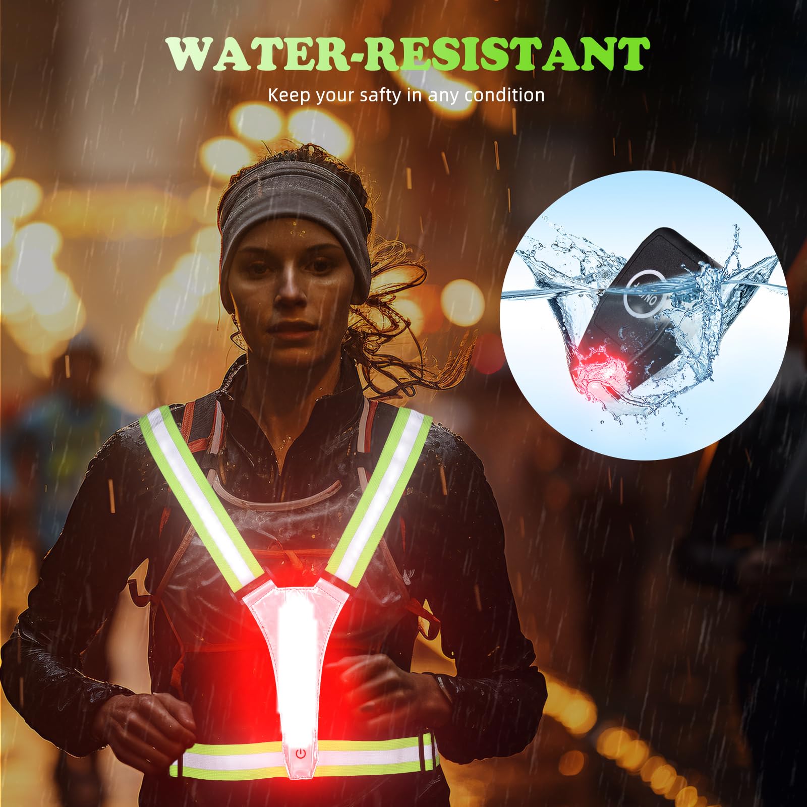 Reflektierende LED-Weste für Laufen, Wandern, Radfahren und Nachtaktivitäten, 5 bunte Lichter, hohe Sichtbarkeit, wiederaufladbar, Unisex, Einheitsgröße