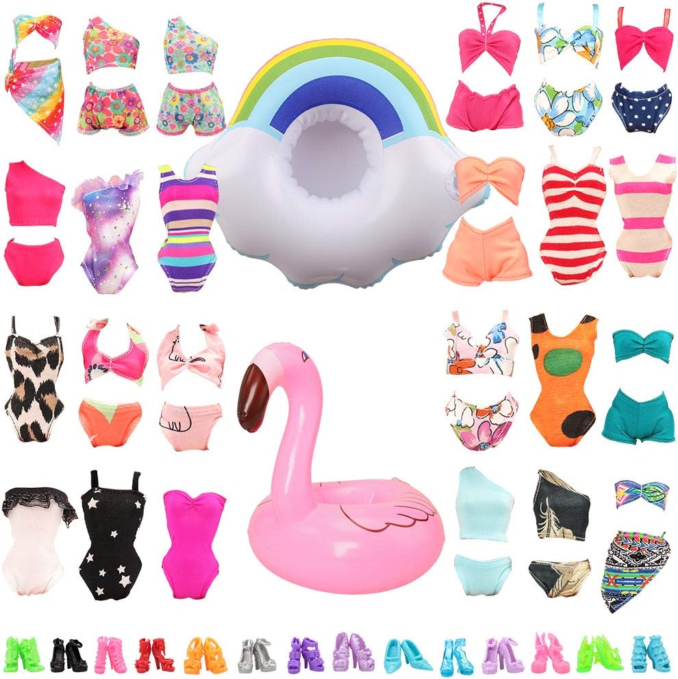 12 Doll Clothes and Accessories Includ 5 Swimsuits Shoes 2 Swimming Ring Float Summer Clothes for 11.5 Inch Girl Doll