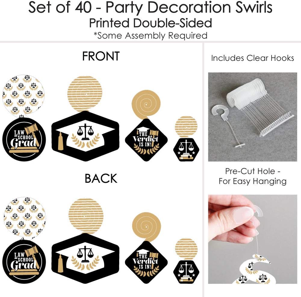 Big Dot of Happiness Law School Graduation Decorations Hanging Swirls - Set of 40