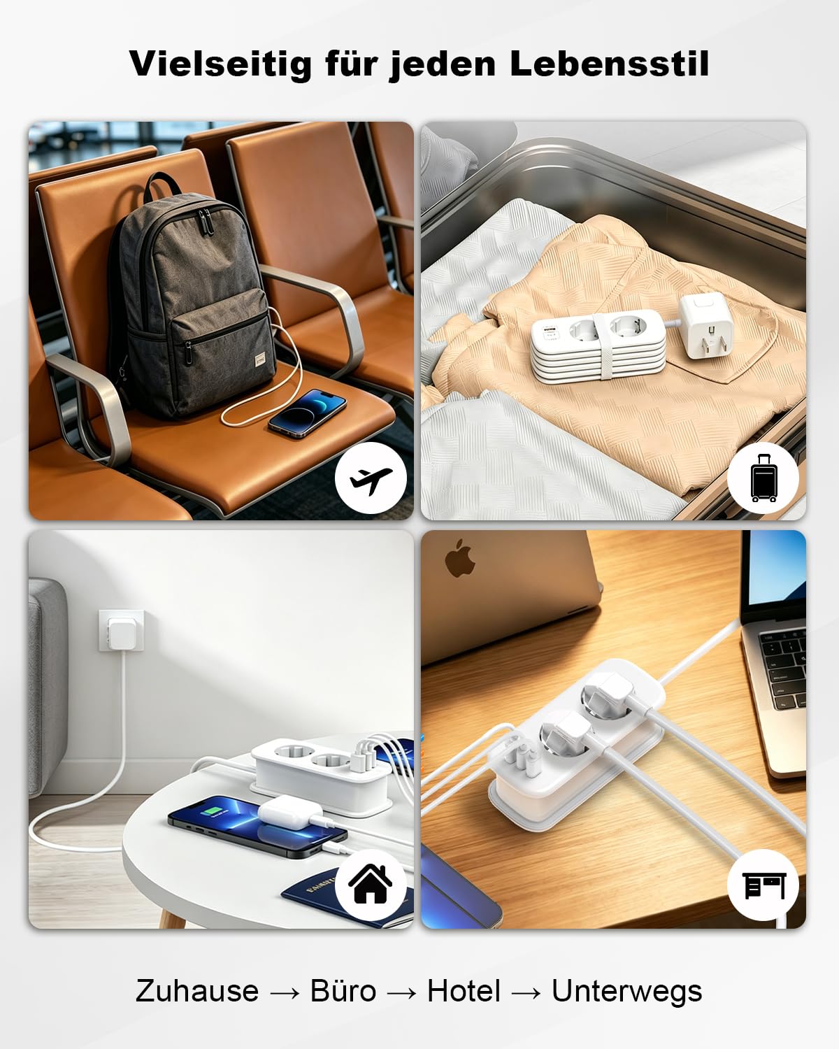 Adattatore da viaggio universale con cavo da 1,8 m, doppia presa da viaggio per EU/DE, spina da viaggio in tutto il mondo con USB C PD 30 W e 3 USB, adattatore internazionale per USA, UK, AU, ciabatta