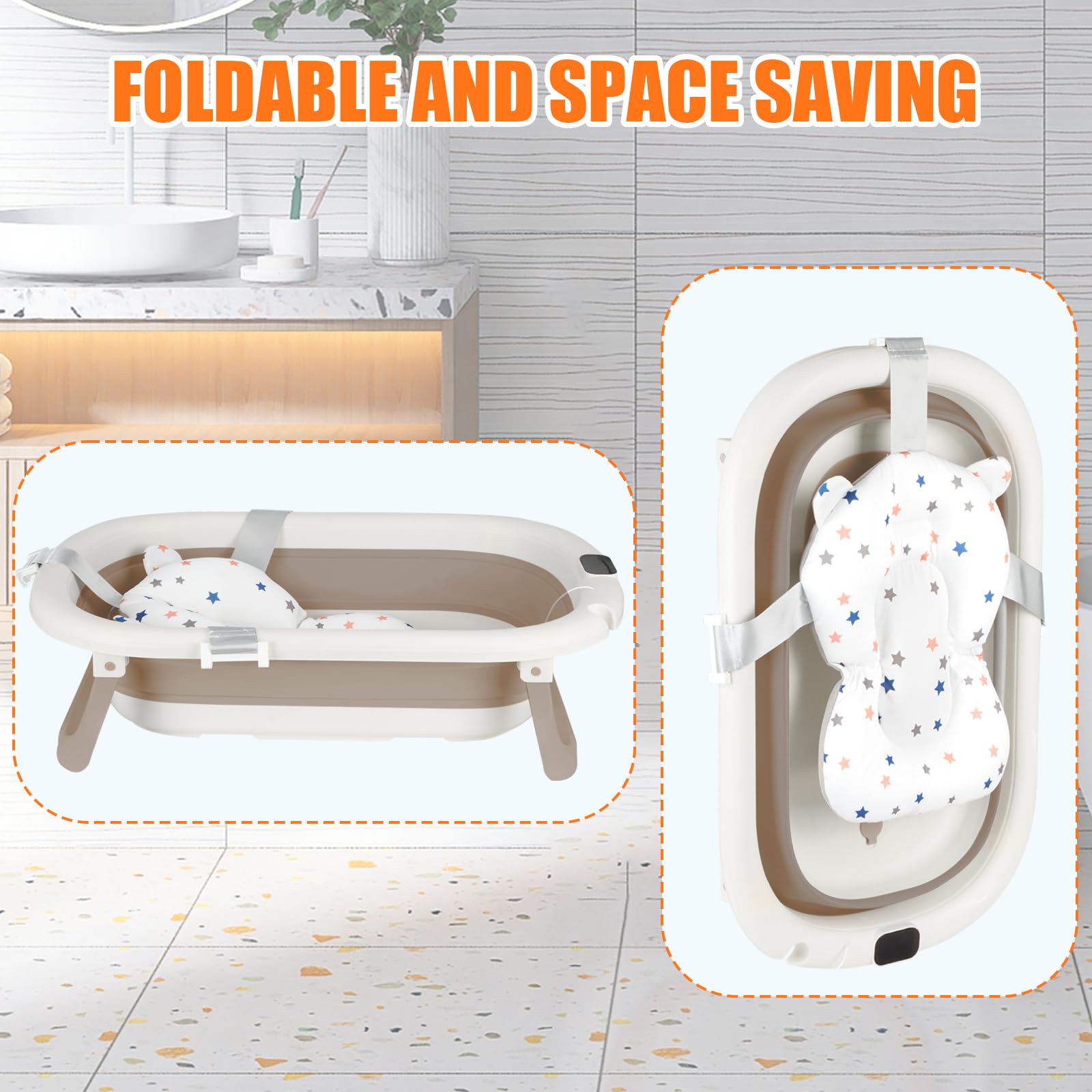 Baignoire Enfants Pliable XXL avec Transat de Bain et Thermomètre Intégré Baignoire Sur Pied Cadeau Naissance