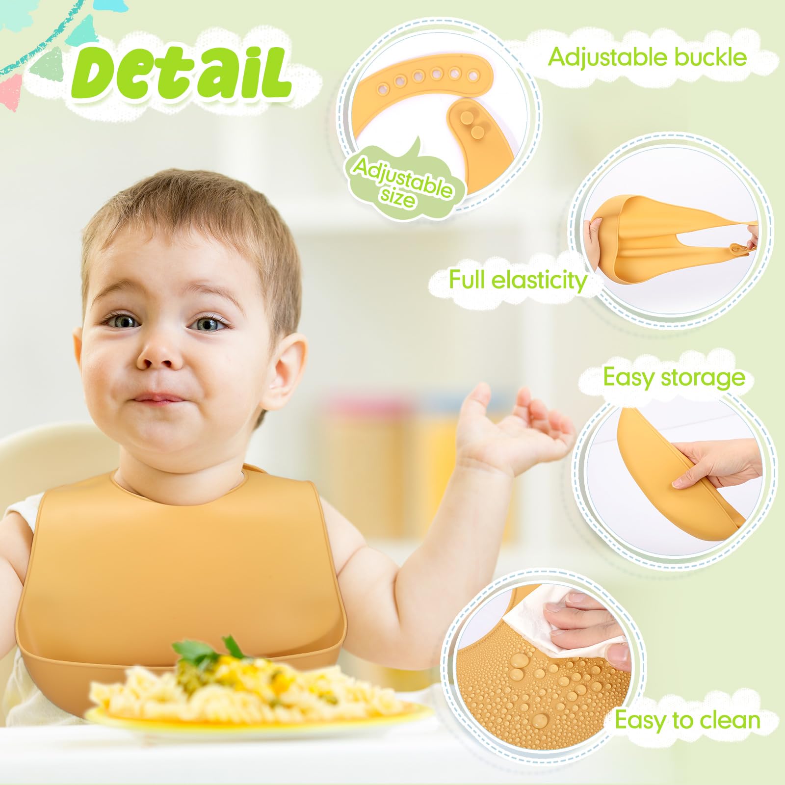 Tioncy Silikon-Lätzchen für Babys und Kleinkinder, wasserdicht, verstellbar, weich, langlebig, Fütterungs-Lätzchen, Geschenke mit Lebensmittelfänger, für Kindergarten, Kindergarten, Vorschule, Kinder