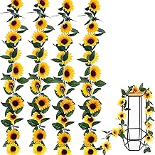 4Pcs Artificial Sunflower Garland, 8.5 FT Artificial Sunflowers Flower Garland Decoration, Silk Sunflowers Hanging Vines for Garden Arched Home DIY Wedding Garden Party Decoration