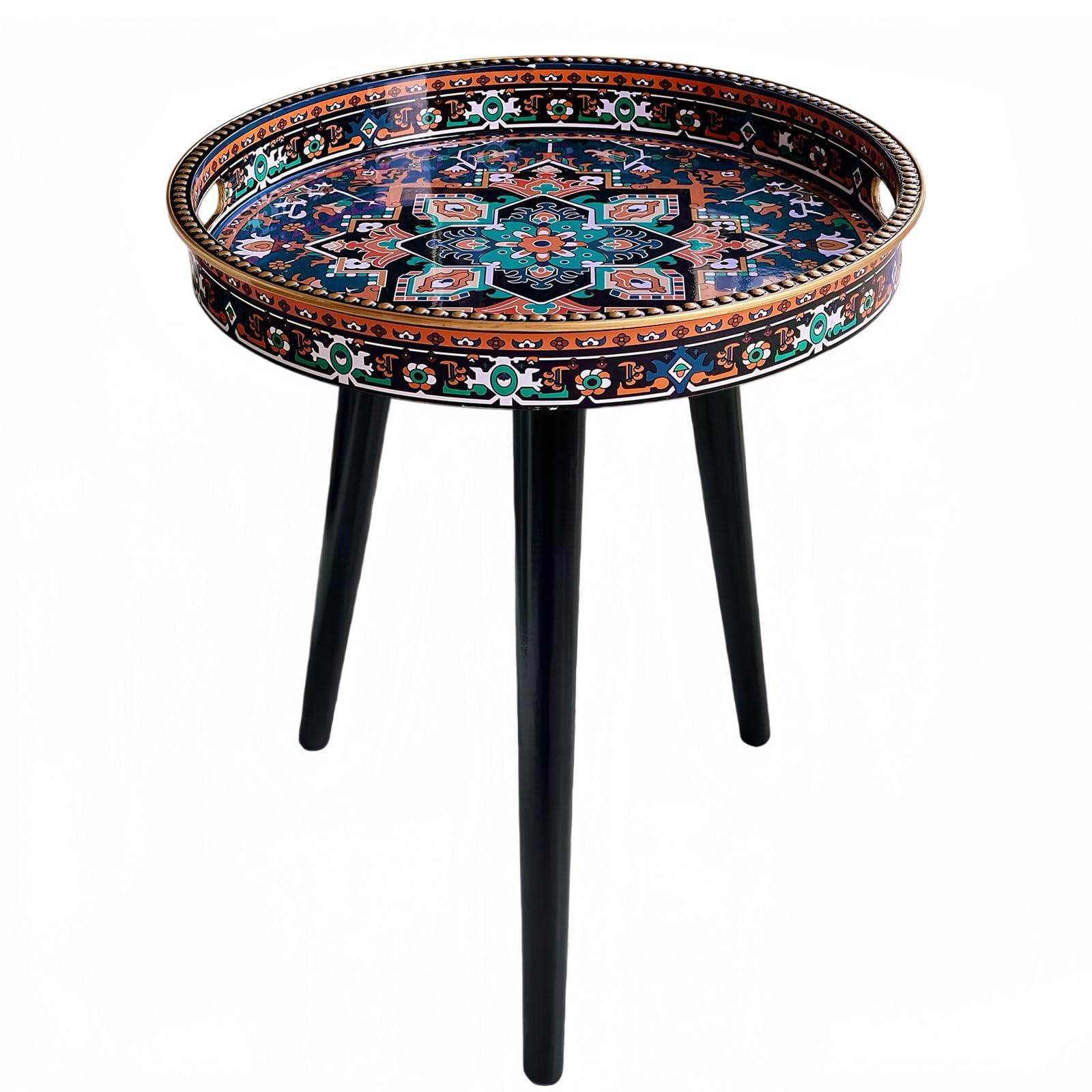 Simmer Stone Round Indoor Side Tables with Detachable Wooden 3 Legs, Versatile Tray Table, Perfect For Round Coffee Table Tea, and Relaxation Time 17.7 Inch (Dot Polka Ethnic) โ image 1