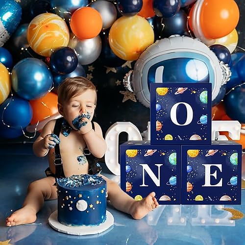 Miniatura 6 de Decoraciones de primer cumpleaños para niño, decoración de fiesta de cumpleaños de primer viaje alrededor del sol, una caja de globos para planetas