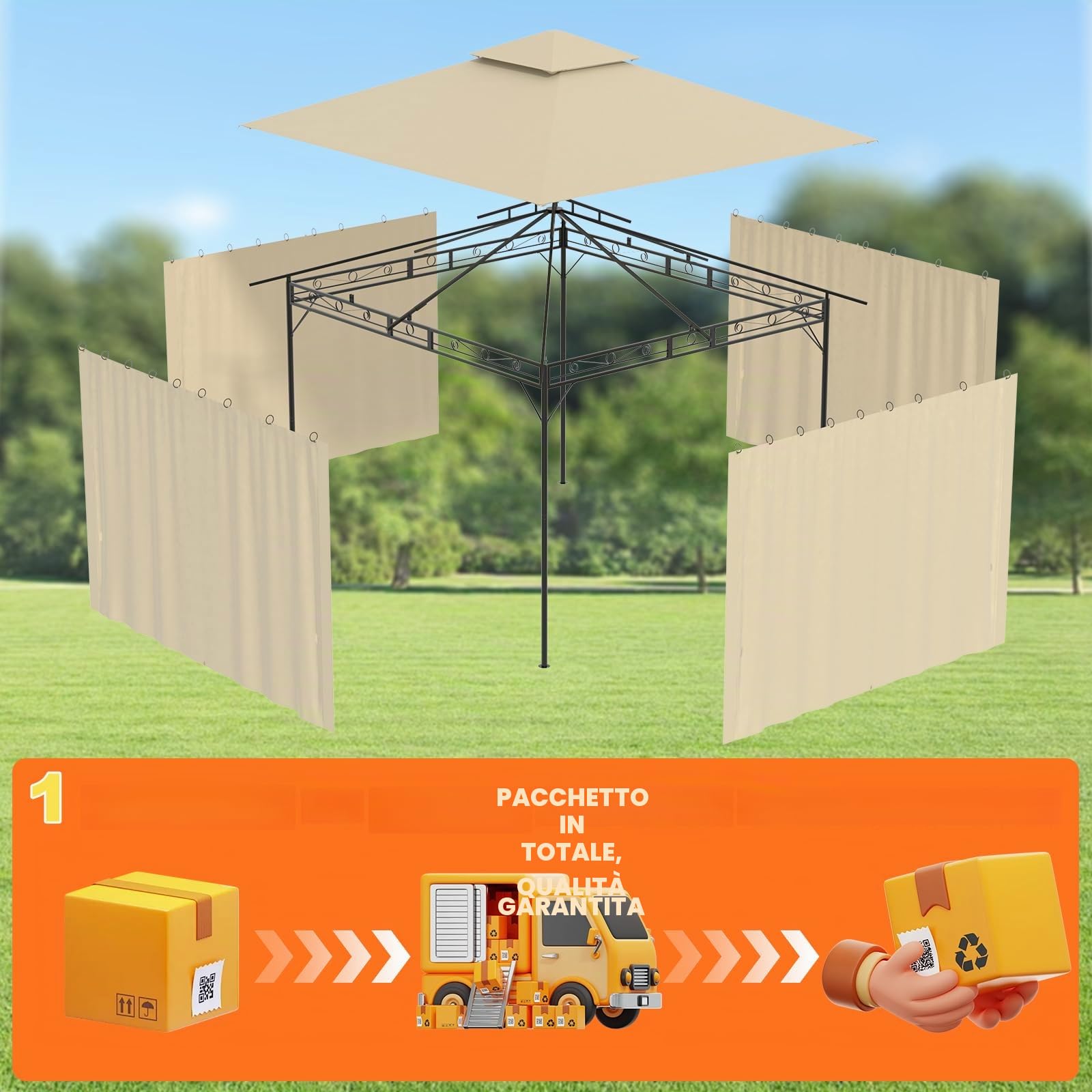 Devoko Gazebo da Giardino 3x3,Telo Gazebos 3x4 Impermeabile,Gazebo Esterno Resistente,Telaio in Metallo, Gazebos,Beige