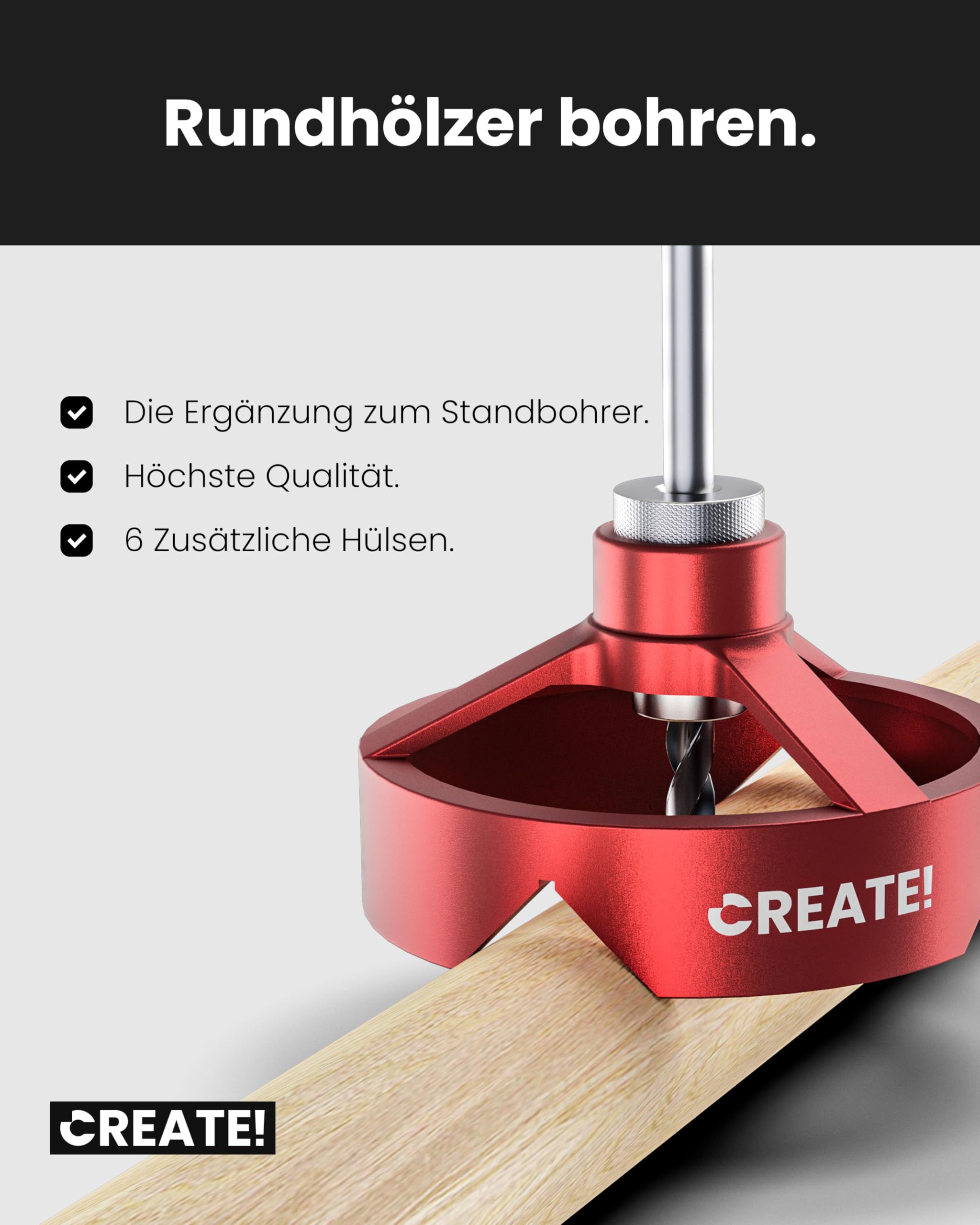 CREATE! Bohrlehre | Bohrhilfe | Bohrschablone mit gehärteten Hülsen für Bohrer mit einem Druchmesser von Ø 4, 5, 6, 8, 10 und 12 mm