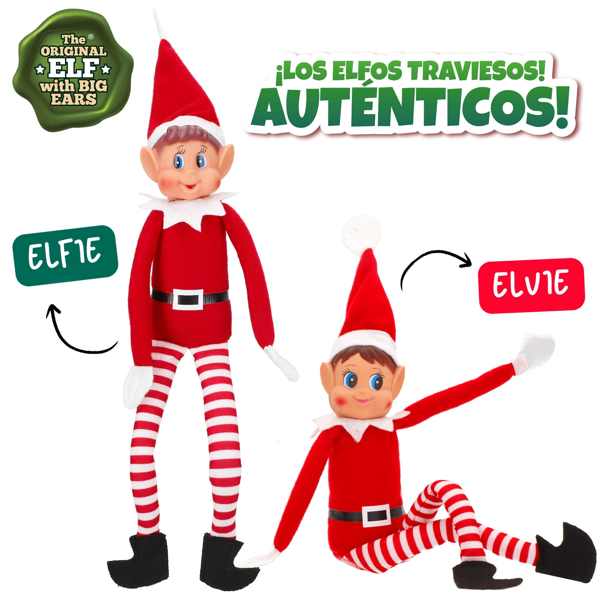 ColorBaby Elves Behavin' Badly, zestaw 2 niegrzecznych elfów, chłopca i dziewczyny, 30 cm, tradycja świąteczna, elastyczne ramiona i nogi, ręce z rzepem, lalki na Boże Narodzenie, gra dla dzieci