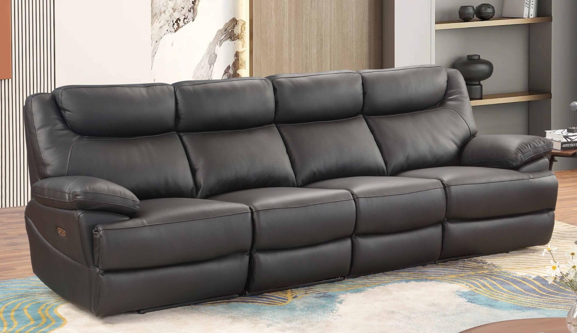 MAPO 3581 4-Sitzer Fernsehsofa elektrisch verstellbar | Komfortsofa aus Premium Leder mit Rückenlehne, Fuß- & Kopfstütze | Schwarz
