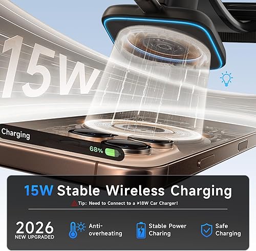 Miniatura 4 de Cargador de montaje para automóvil MagSafe con carga inalámbrica rápida de 15 W, soporte magnético para teléfono para automóvil