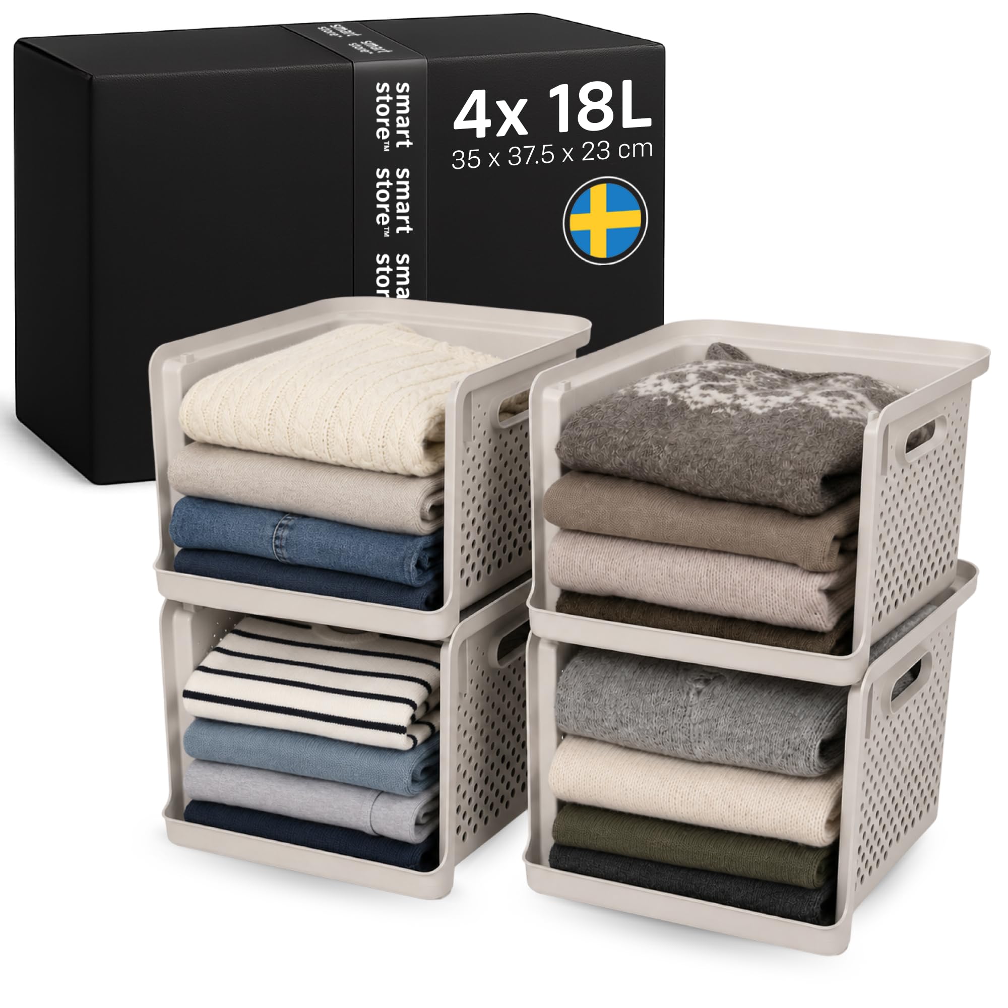 SmartStore 4x Wardrobe Storage Organiser 18L Linen with Handles
