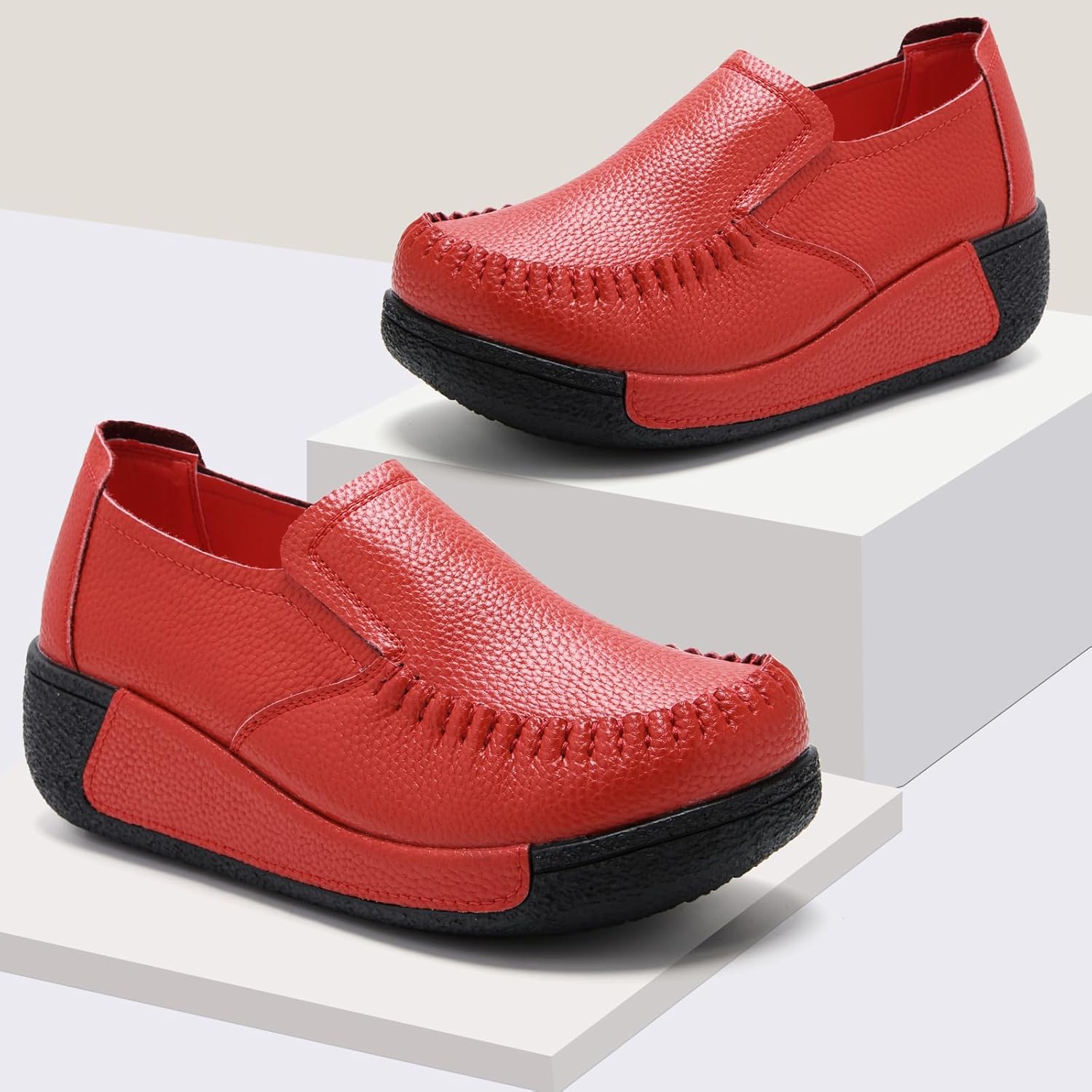 UZB Women's Slip On Loafer Leather Comfort Casual Platform Shoes - Image 6